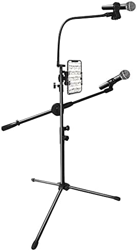 Stalak za mikrofon Gooseneck, nosač nosača za pjevanje, visina do 6 stopa teška stativ Mic-a sa MIC-om Držači za klip, štand mikrofona sa dva za sakrajljiva ručica i telefon za pisanje u pitanju