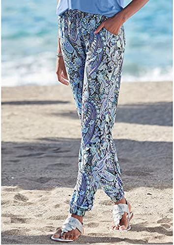 Grafičke pantalone za ženske plaže DSODAN sa džepovima visoki struk print boho hlače, ležerne pamučne pamučne patve