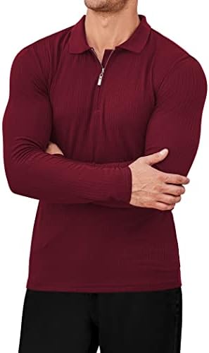 Coofandy muške mišićne košulje dugih rukava Zip polo majice STRET Slim Fit Workout Tee