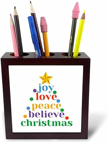 3drose Joy Love Peace vjerujte Božić grafike - tile Pen nosioci
