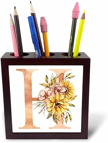 3drose prilično suncokretov Monogram početni držači olovke sa H - pločicama
