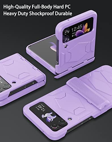 ??? Oklop otporan na udarce Samsung Galaxy Z Flip 4 futrola, Z Flip 4 futrola sa zaštitom šarki, izdržljiva tvrda PC teška poluautomatska futrola za Galaxy Z Flip 4 5G-Purple