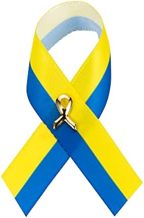 Satenski dolje sindrome vrpce - plavi i žuti satenski pinovi oblikovanih sa savršenim za dolje za dolje Sindromska svijest, poklon