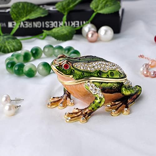 FJ Fengzhijie Frog Trinket nakit kutija sa šarke Frog figurica Crystal emajlirana zelena žaba Početna Dekor Suvenir Pokloni za životinje Ljubitelj
