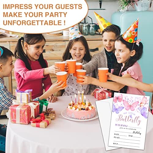 Pozivni pozivnice za zabavu Nyctug, ružičasti ljubičasti leptir za zabavu za tinejdžerske dječake i slavljenju djevojčica-dječje zabave, 20 poziva za popunjavanje sa koverte-C06