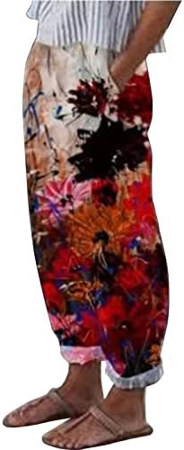 Grge Beuu pamučne pantalone labave ležerne ravne strugove visokog struka Žene cvjetne tiskane duge pantalone sa džepom