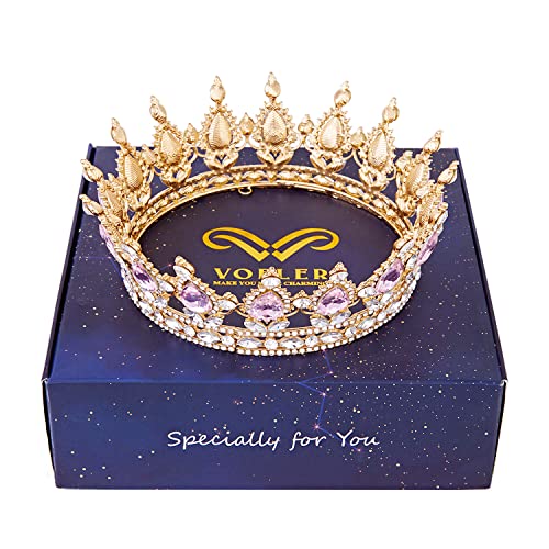 Krune za žene, Vofler Queen Tiara barokni Vintage zlato Pink kristalni Rhinestone traka za glavu za Lady Girl Bridal Bride princeza