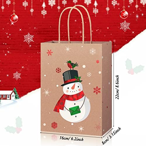 16 kom Božić poklon torbe Božić Kraft poklon torbe Bulk sa ručkama 3D zlatna folija Accented Božić Goody papirne kese sa papirnim