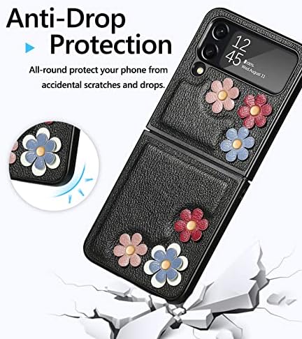 Viaotaily Samsung Galaxy Z Flip 4 5G futrola, slatka Z Flip 4 futrola za djevojčice žene, dizajn od cvjetne kože, Ultra tanka Zaštitna