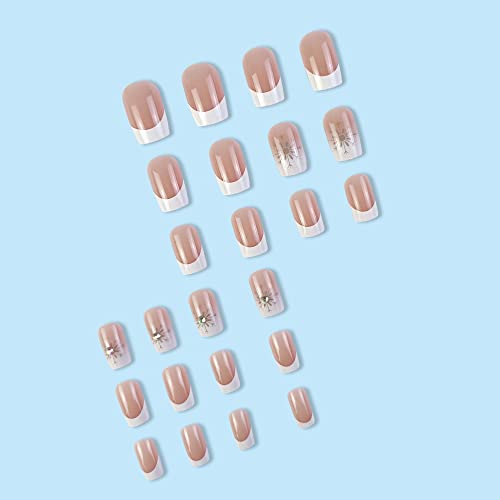 Diduikalor 24 kom pritisnite na noktima srednje bijeli francuski lažni nokti kvadratni akrilni lažni ružičasti nokti umjetni vještački vještački vještački nokti za žene i djevojčice DIY manikir za nokte