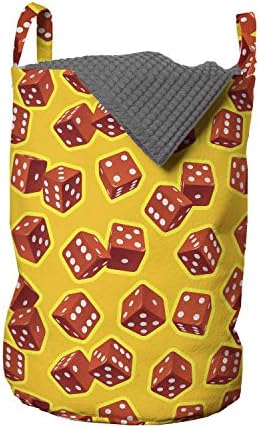 Lunarable žuta i crvena torba za pranje veša, realistične kocke kockanje uzorak geometrijske kocke džekpot za klađenje, korpa korpe
