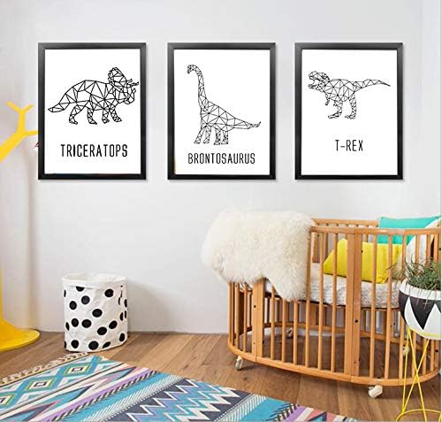 Black White Line dinosaurusi inspirativne riječi citirajte Art Painting Set od 3, T-rex Triceratops slika zid Art Print Poster za rasadnik ili djecu dječaci soba Kućni dekor，bez okvira