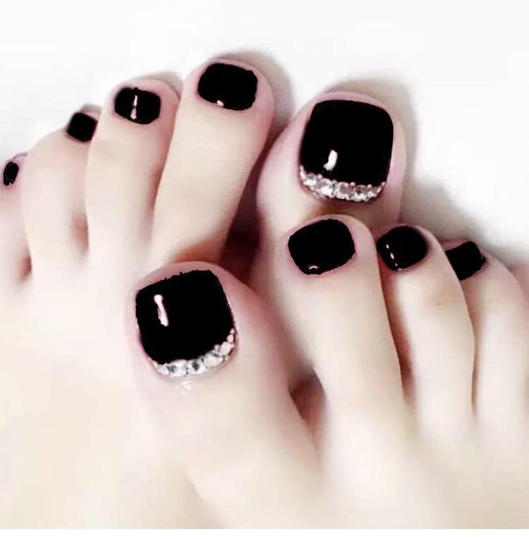 YOSOMK 72kom bijela i Crna presa na noktima na nogama kvadratni nokti lažni nokti dijamantski lažni nokti na nogama puni poklopac