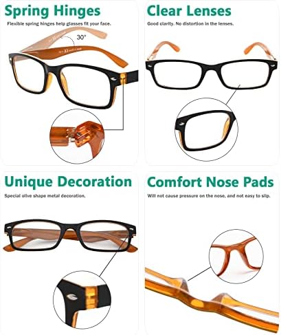 Eyekepper naočare za čitanje sa opružnim šarkama za Žene 5 pakovanja crno-žutih čitača okvira +2,00