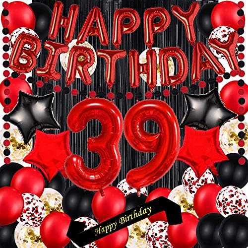 Crveni 39. rođendanski ukrasi za rođendanu Crvena tema 16inch crvena folija sretan rođendan Balloons Banner Happy Birthday Sash folija Crne zavjese folije Baloni crvene boje 39-rizh