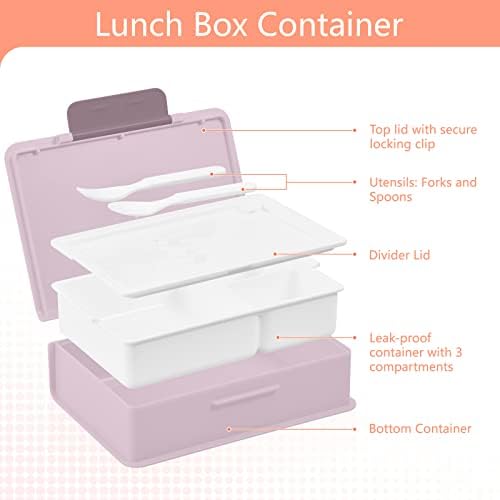 Boenle Pink ScOts Hat Bento ručak za ručak za djecu Bento kutiju sa 3 odjeljka, posude za ručak ugrađeni vilice za višekratnu upotrebu