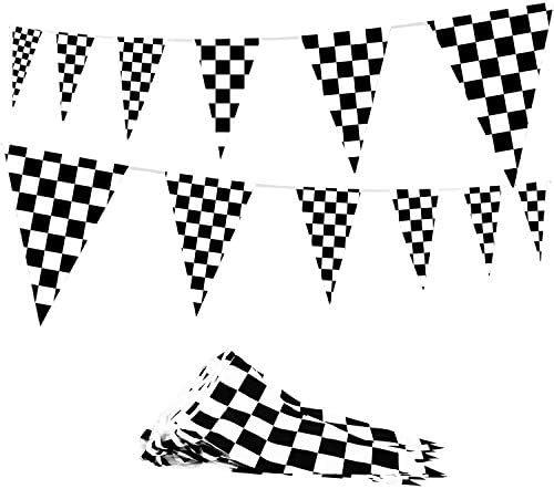 Novost Place Checkered Pennant Banner - 48 Crno-bijele trkačke zastave Plastični baner za sportske natjerane na tematske dekoracije