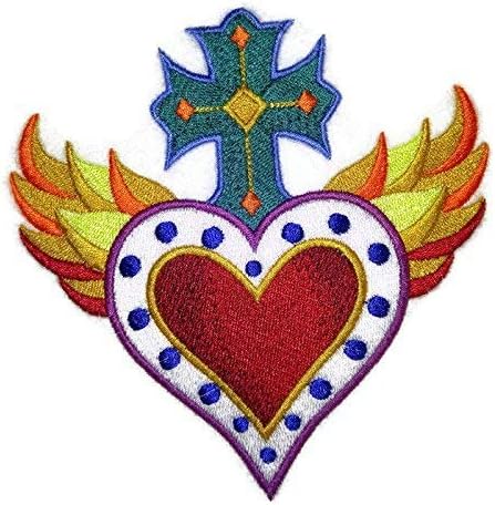 Custom i jedinstveni Milagro ljekovita srca [srce, križ i plamenovi Milagro] Vezeg željeza na / šivaju zakrpa [5,21 * 4,88] [izrađeno u SAD-u]