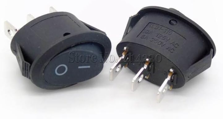 10pcs 2 Položaj 3 PINS mali ovalni rocker prekidač Black On-Off AC 6A 250V 10A 125V