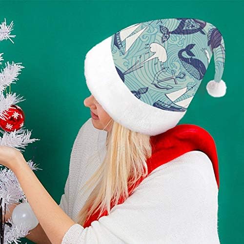 Božić Santa šešir, okean Whale Sailboat Božić Holiday šešir za odrasle, Unisex Comfort Božić kape za Novu godinu svečani kostim Holiday Party Event