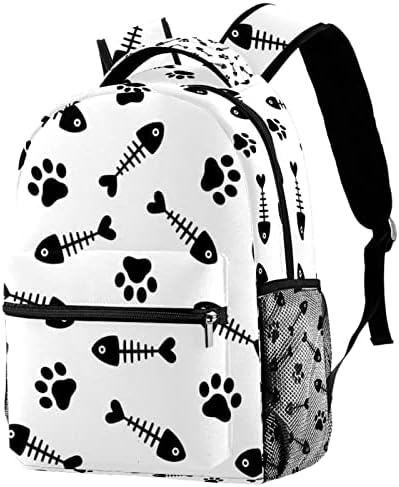Fishbone Cat pas Paw uzorak školski ruksaci sa džepom za flašu vode,29, 4x20x40cm/11, 5x8x16 in