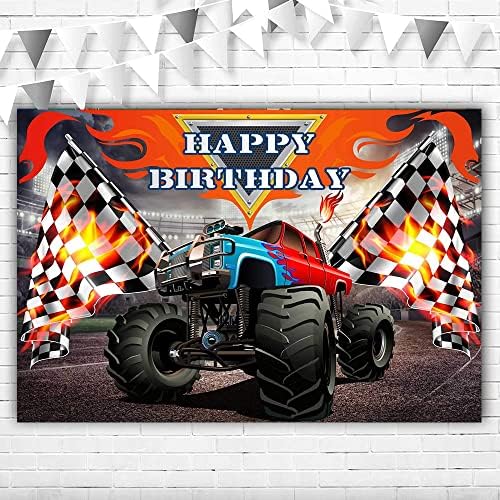Monster Truck Backdrop za rođendanski zabava 5x3ft Happy Rođendana Racing Ridar Pozadina za dječake 1. rođendan Vinil Monster kamion Grave Baner za baner za zabavu
