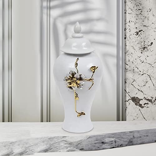 Gazechimp keramički vazni tegljač sa poklopcem zastakljenim đumbirom JAR stolom stola za ukrašavanje tabela cvjetnog aranžmana Fino izrada rukotvorina Elegantna, 22x46cm