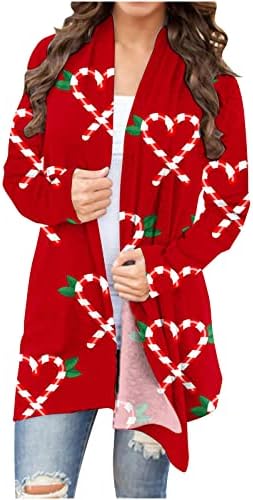 Cardigan Dukseri za žene Slatki otvoreni prednji božićni čestični Cardiagn Lagani dugi rukav Kimono Cardigans Duster kaputi