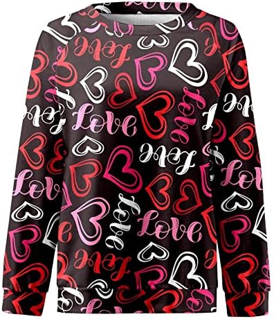 JJHAEVDY Valentines Day plus size pulover žene o-vrat vrhovi Dugi rukav pulover Ljubav Srce grafički Top par majice vrhovi