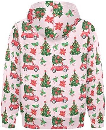 Plaaee Kids Boys Girls Pulover Duksevi Božićni automobil Xmas Tree Poinsettia casual dukserica sa džepovima XXS