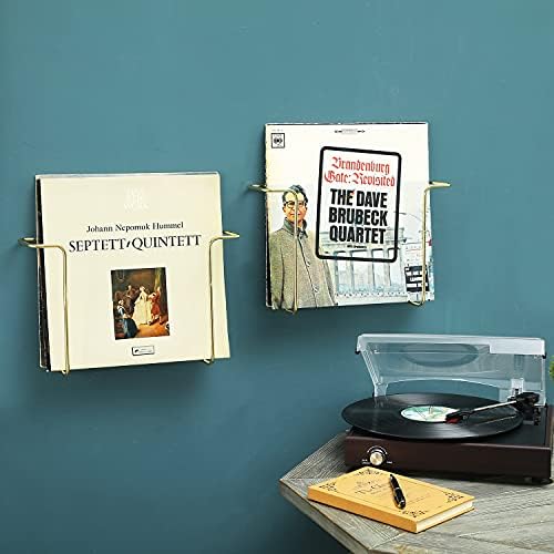 MyGift moderan mesingani metalni zidni zid montirani vinil LP zapisnik za snimanje, nosač za prikaz albuma, skup od 2
