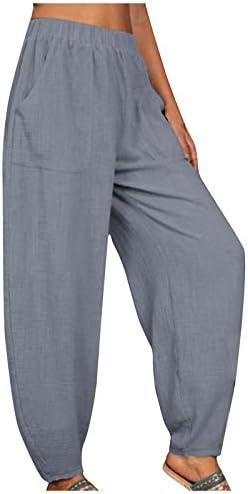 Vowua ženske povremene pamučne gasgy pantalone sa džepovima sa labavim fit elastičnim strukom harem hlače lagane joge hlače na plaži