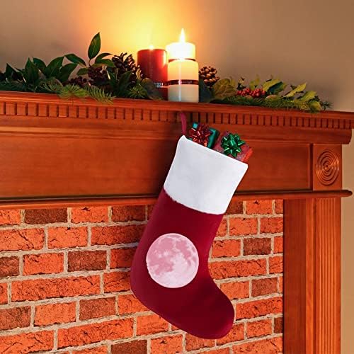 Ružičasti mjesec božićni čarapa čarapa sa plišanim kaminom visi za Xmas Tree Decor Decor