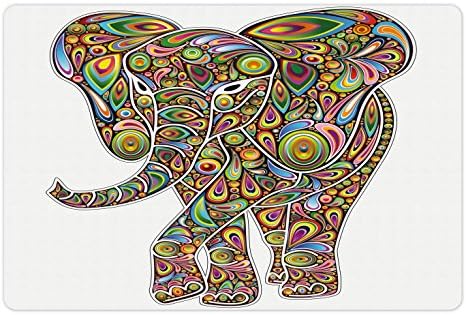 Ambesonne psihodelična prostirka za kućne ljubimce za hranu i vodu, veliki istočnjački Slon Trippy uzorak Boho Art ilustracije savane,