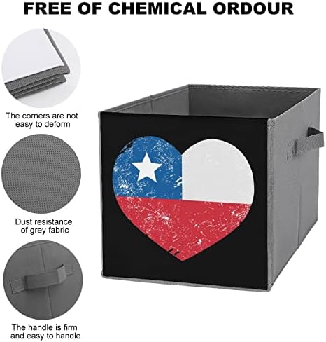 Čile Retro Flag u obliku srca PU kožna sklopljiva zaklab za skladištenje Canvas Cube Organizator korpe sa ručkama