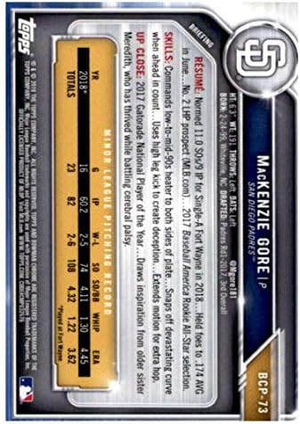 2019 Bowman Chrome izgledi # BCP-73 Mackenzie Gore RC Rookie San Diego Padres bejzbol trgovačka kartica