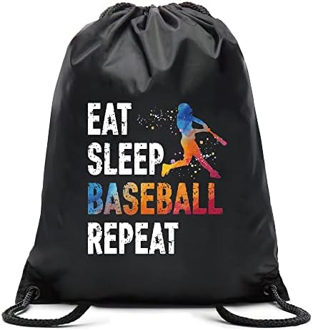 Pishovi Eat Sleep Baseball Repeat Drawstring vodootporni ruksak, Bejzbol sportska torba za muškarce i žene, Pokloni za Bejzbol igrače,