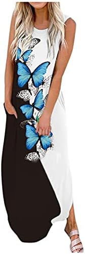 BMISEGM ženske haljine haljine bez rukava opušteno-fit leptir za žene ravne džepove maxi haljina haljina za ljetnu tenku
