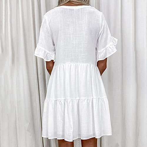 Smanjene pamučne haljine za žene 2023. ljeto V izrez Linijska haljina Kratka rukava za mahune grafičke haljine Tiered Nadled midi