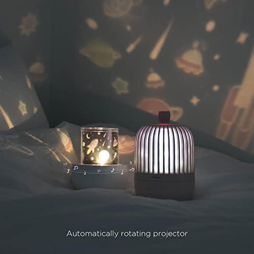 mooas Wonderland rotirajući projektor Melody Nightlight , rotirajuća noćna lampa za 360°, noćna lampa za dečiju dečiju sobu, 4 režima osvetljenja i 8 melodija, 9 tematskih filmova, punjiva baterija od 1200mAh