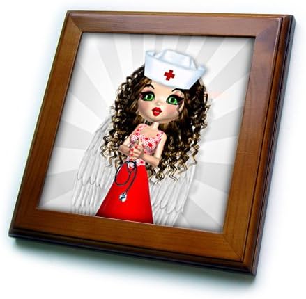 3drose slatka medicinska sestra sa anđeoskim krilima kapa i stetoskop u crveno-bijeloj Uokvirenoj pločici, 6 x 6