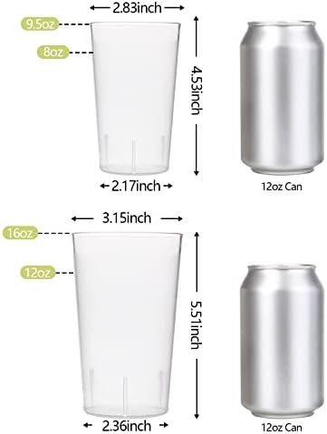 Plastične čašice, plastične čaše za piće, 20pcs 16oz i 9.5 oz šolje za piće za kuhinju, Set čaša za plastične naočare, šolje za otporne