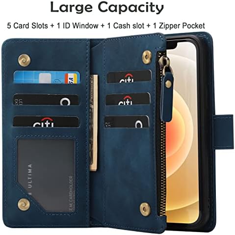 RANYOK torbica za novčanik kompatibilna sa iPhoneom 12/12 Pro, Premium PU kožnim zatvaračem Flip Folio novčanik RFID Blokiranje sa magnetnim zatvaračem za zapešće ugrađena zaštitna torbica - plava