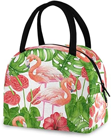 Alaza Flamingos i Tropicala ostavlja cvijeće torba za ručak tote izolovane hladnjače torbe za višekratnu upotrebu kutija za ručak