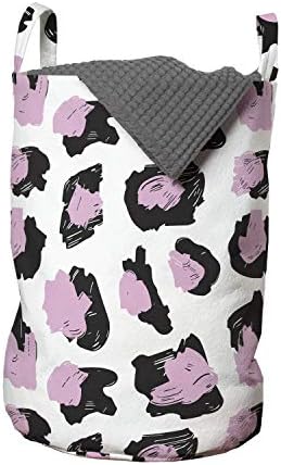 Ambesonne moderna torba za veš, životinjski Print u stilu Leoparda, digitalna kamuflaža sa potezima, korpa za korpe sa ručkama, zatvaranje Vezica za pranje veša, 13 x 19, bledo roze ugalj siva