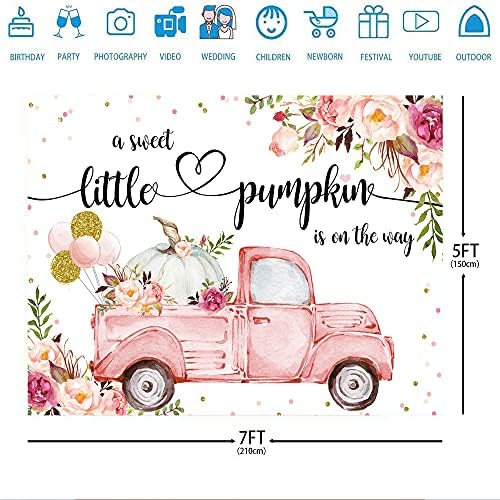 Ticuenicoa 7x5ft malo slatka bundeva je na putu pozadina za fotografije za Baby Shower Pink Floral Truck It's a Girl pozadine jesen