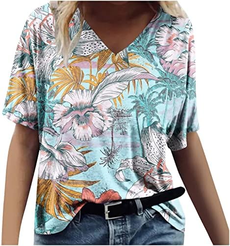 Cvjetni vrhovi za žene 2023. ljeto V izrez Havajski majice Kratki rukav 3D print Spring Bluza Casual Labave plaže Thirts