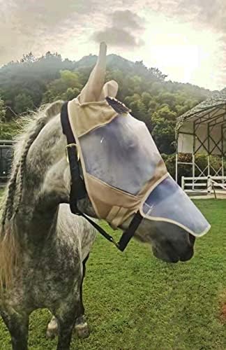 Ainiudflen Dflen konj muva maska poklopac dugi nos & amp; uši sa Uv zaštitom i anti-Fly mrežasta maska Light Champagne COB