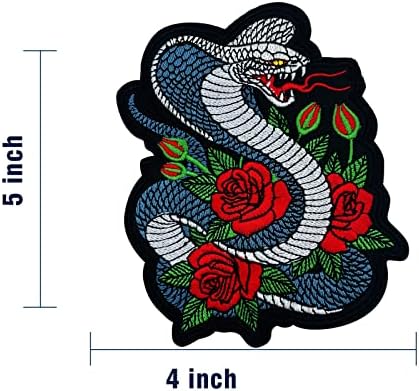 Obokata Glačalo na zakrpama, zmijskim i ružama, kobra pank za patch izvezena značka šivati ​​grb Applique DIY dodaci za jakne, odjeću, hlače i traperice. 4 x 5