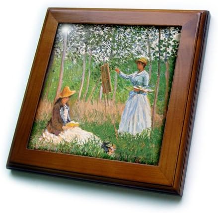 3D Rose Suzanne reading and Blanche Painting Giverny by Claude Monet 1887 Framered Tile, 8x 8